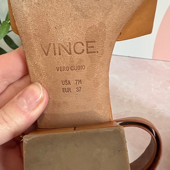 Vince Women's Brown Italian Leather Block Heel Sandals - Picture 4 of 8